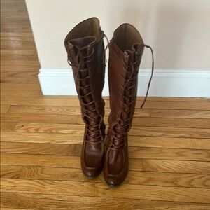 Brown Knee-High Lace-Up Boots